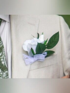 Lot Of 7 His & Hers True Touch White Rose Boutonnieres